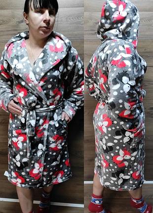 Халат теплый махровый детский подростковый для девочки