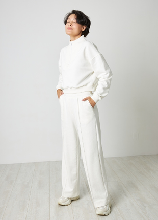 Жіночі штани зі стрілками і розрізами з боків двухнить білий 48-504 фото