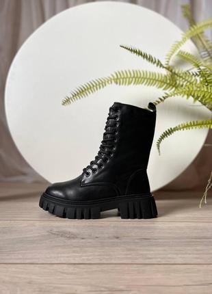 Жіночі зимові шкіряні чорні черевики з хутром натуральна шкіра зимні ботинки берці на...