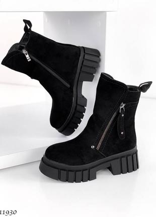 Черевики чоботи зима екозамша чорний8 фото