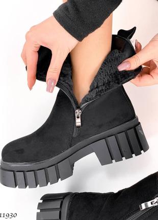 Черевики чоботи зима екозамша чорний3 фото
