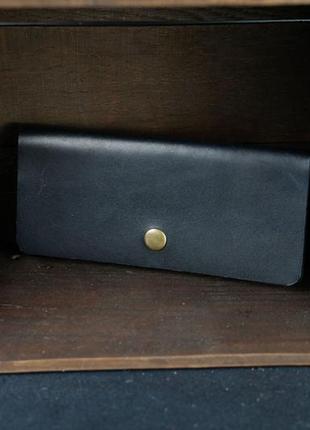 Женский кожаный кошелек батерфляй, натуральная кожа итальянский краст, цвет черный