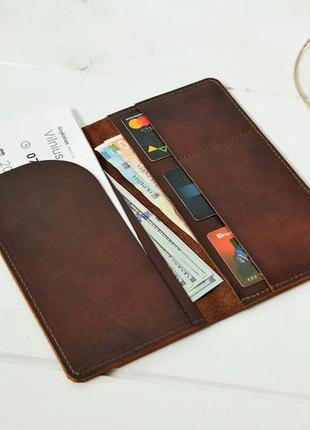 Кожаный кошелек лонг тревел, натуральная кожа итальянский краст, цвет вишня3 фото