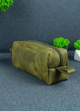 Кожаный несессер "мини", натуральная винтажная кожа, цвет оливковый4 фото