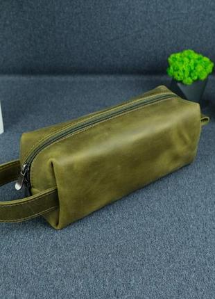Кожаный несессер "мини", натуральная винтажная кожа, цвет оливковый2 фото