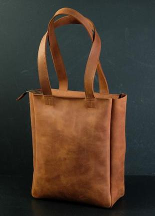 Женский кожаный шоппер марго, натуральная винтажная кожа, цвет коричневый, оттенок коньяк