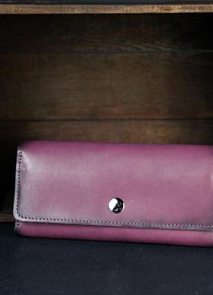 Кожаный кошелек на 12 карт, натуральная кожа итальянский краст, цвет бордо
