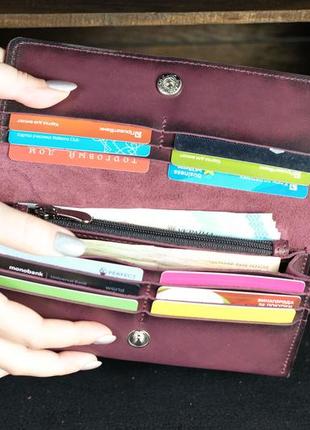 Кожаный кошелек на 12 карт, натуральная кожа итальянский краст, цвет бордо4 фото