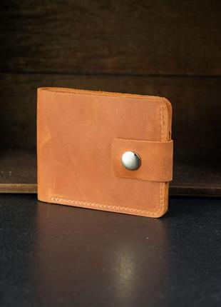 Мужское кожаное портмоне на 6 карт с застежкой, натуральная винтажная кожа, цвет коричневый, оттенок коньяк