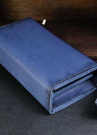 Кожаный кошелек клатч тревел, натуральная кожа итальянский краст, цвет синий2 фото