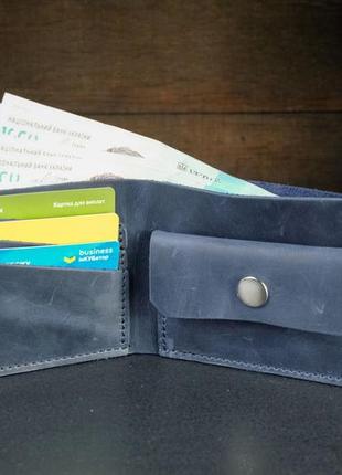Классическое портмоне с монетницей с застежкой винтажная кожа цвет синий3 фото