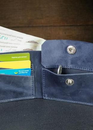 Классическое портмоне с монетницей с застежкой винтажная кожа цвет синий4 фото