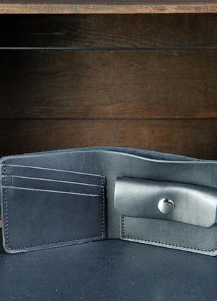 Мужское кожаное портмоне с монетницей, натуральная кожа итальянский краст, цвет черный2 фото