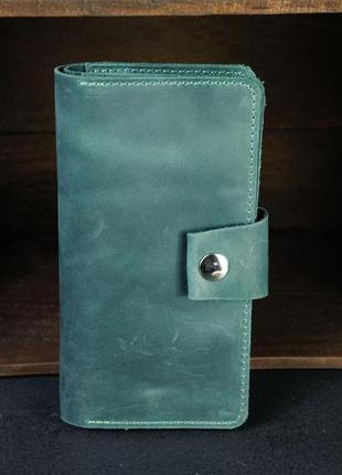 Мужской кожаный кошелек нова, натуральная винтажная кожа, цвет зеленый