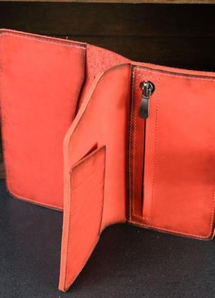 Мужской кожаный кошелек нова, натуральная кожа итальянский краст, цвет красный3 фото