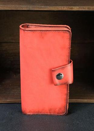Мужской кожаный кошелек нова, натуральная кожа итальянский краст, цвет красный1 фото