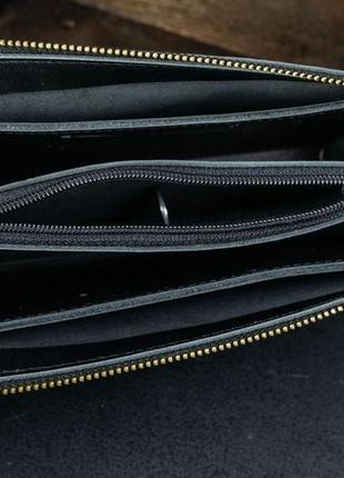 Мужской кожаный кошелек тревел, натуральная кожа итальянский краст, цвет черный3 фото