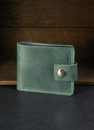 Мужское кожаное портмоне на 6 карт с застежкой, натуральная винтажная кожа, цвет зеленый