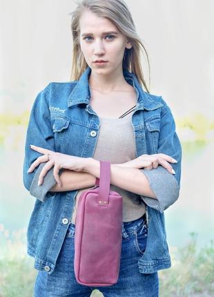 Кожаный несессер классика, натуральная винтажная кожа, цвет бордо1 фото