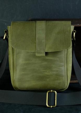 Кожаная мужская сумка уильям, натуральная винтажная кожа цвет оливковый2 фото