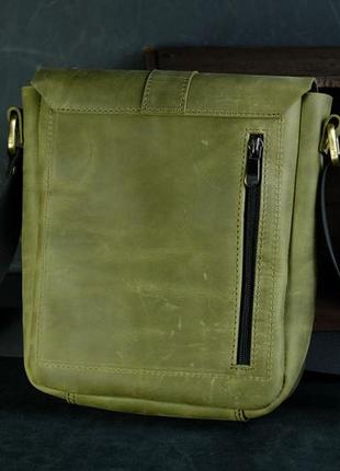 Кожаная мужская сумка уильям, натуральная винтажная кожа цвет оливковый5 фото