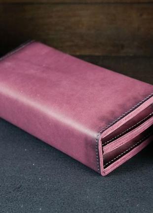 Кожаный кошелек клатч тревел, натуральная кожа итальянский краст, цвет бордо2 фото
