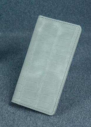Мужской кожаный кошелек лонг тревел, натуральная винтажная кожа, цвет серый, оттиск №21 фото