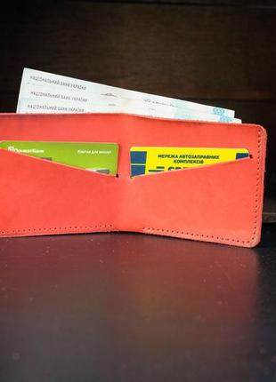 Кожаный кошелек портмоне компакт, натуральная кожа итальянский краст, цвет красный3 фото