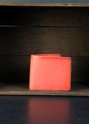 Кожаный кошелек портмоне компакт, натуральная кожа итальянский краст, цвет красный