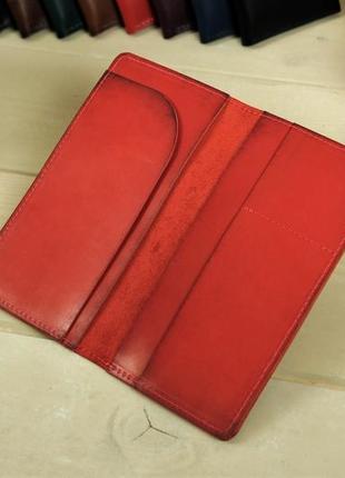 Кожаный кошелек лонг тревел, натуральная кожа итальянский краст, цвет красный2 фото