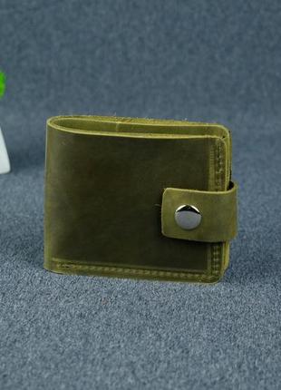 Классическое портмоне с монетницей с застежкой винтажная кожа цвет оливка