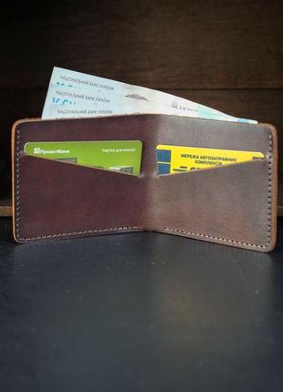 Кожаный кошелек портмоне компакт, натуральная кожа итальянский краст, цвет коричневий, оттенок вишня3 фото