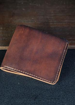 Кожаный кошелек портмоне компакт, натуральная кожа итальянский краст, цвет коричневий, оттенок вишня2 фото