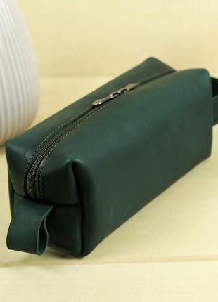 Кожаный несессер "мини", натуральная кожа итальянский краст, цвет зеленый3 фото