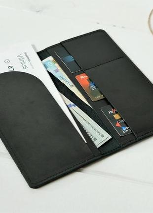 Кожаный кошелек лонг тревел, натуральная кожа итальянский краст, цвет черный3 фото