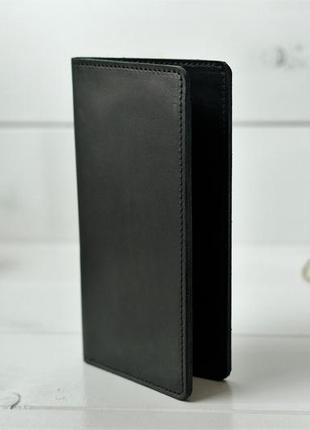 Кожаный кошелек лонг тревел, натуральная кожа итальянский краст, цвет черный1 фото