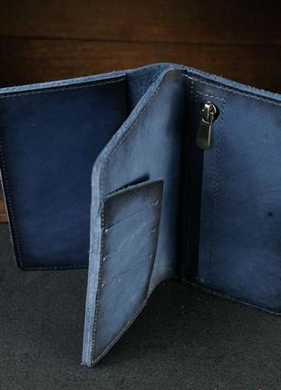 Мужской кожаный кошелек нова, натуральная кожа итальянский краст, цвет синий3 фото
