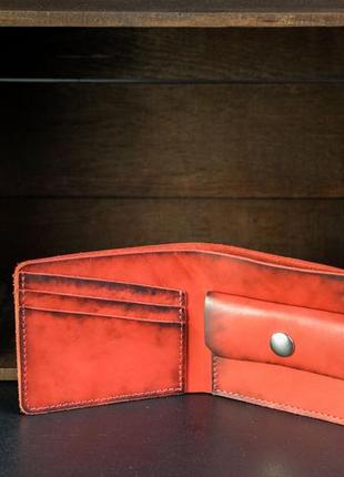 Классическое кожаное портмоне с монетницей, натуральная кожа итальянский краст, цвет красный2 фото