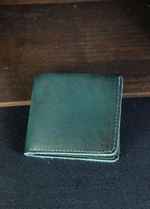 Мужской кожаный кошелек компакт, натуральная кожа итальянский краст, цвет зеленый2 фото