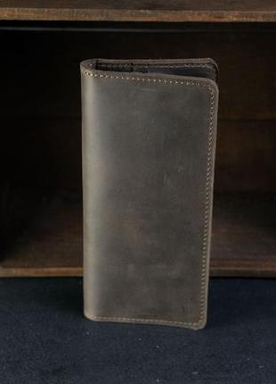 Мужской кожаный кошелек лонг на 8 карт, натуральная винтажная кожа, цвет коричневый, оттенок шоколад