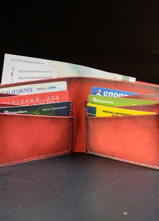 Мужское кожаное портмоне на 6 карт, натуральная кожа итальянский краст, цвет красный2 фото
