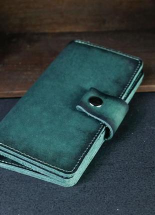 Мужской кожаный кошелек нова, натуральная кожа итальянский краст, цвет зеленый2 фото