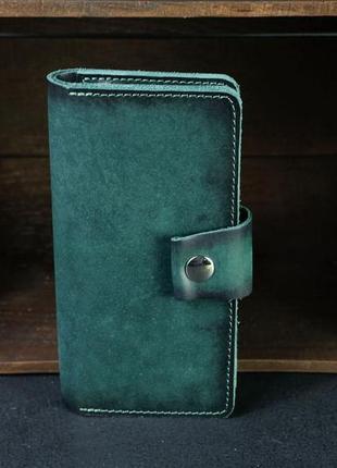Мужской кожаный кошелек нова, натуральная кожа итальянский краст, цвет зеленый1 фото