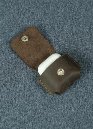 Чехол для airpods 1, airpods 2, матовая винтажная кожа, цвет коричневый, оттенок шоколад3 фото