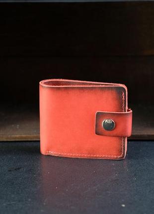 Мужское кожаное портмоне на 6 карт с застежкой, натуральная кожа итальянский краст, цвет красный