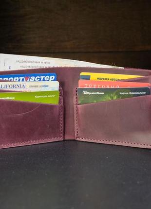 Мужское кожаное портмоне на 6 карт с застежкой, натуральная винтажная кожа, цвет бордо3 фото