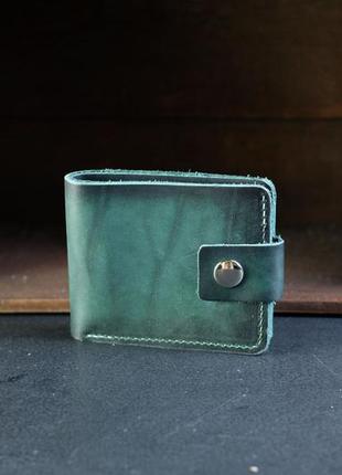 Мужское кожаное портмоне на 6 карт с застежкой, натуральная кожа итальянский краст, цвет зеленый