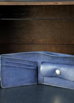 Мужское кожаное портмоне с монетницей, натуральная кожа итальянский краст, цвет синий2 фото