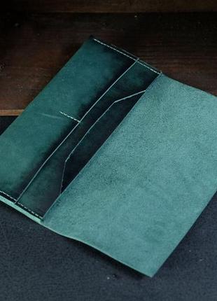 Мужской кожаный кошелек молодежный, натуральная кожа итальянский краст, цвет зеленый2 фото