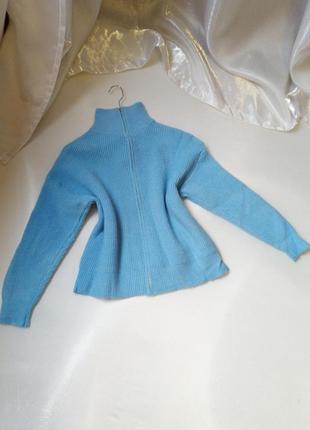 Вязаный свитер кофта на замке небесно голубого цвета6 фото